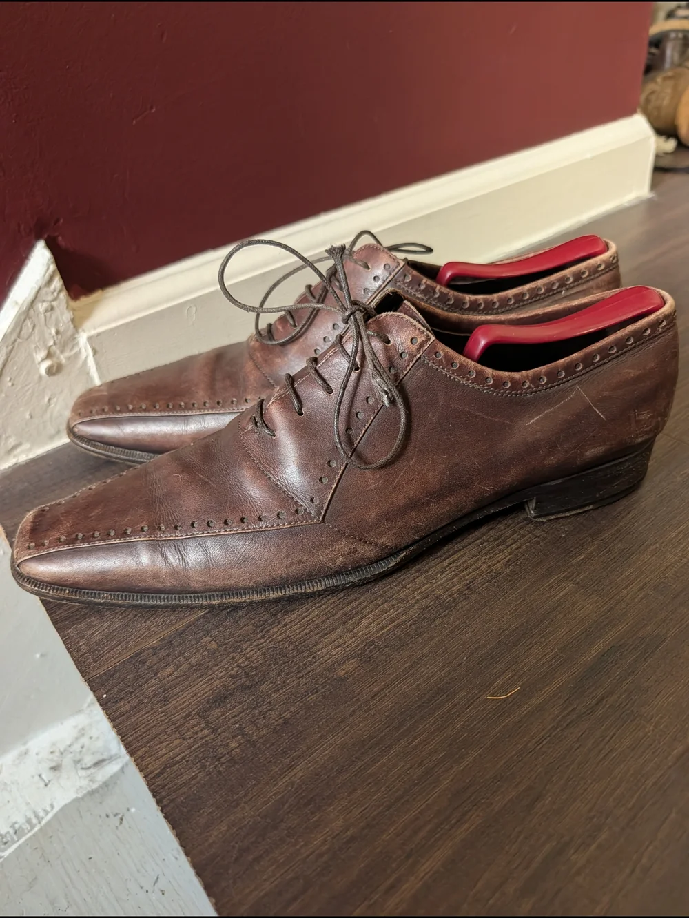 Yves Saint Laurent Rive Gauche Tom Ford Brown Leather Pointed Toe Derby Shoes